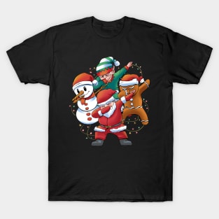 Dabbing Santa Claus snowman and other Christmas  characters and lights T-Shirt